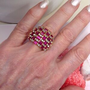 Size 6 Ruby Diamond Dome Band Ring Sterling Silver Layered With Gold